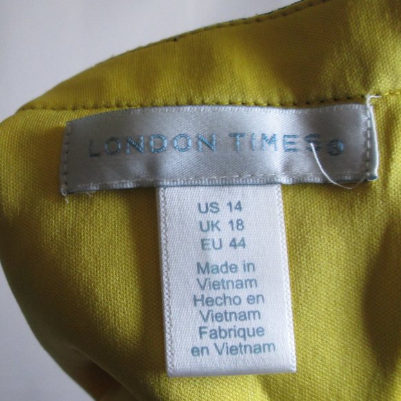 London Times Womens Yellow Black White Sleeveless Dress Size 14 Pre-owne… - Picture 5 of 7